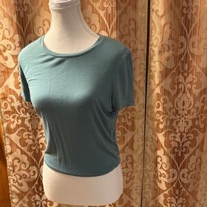 Cropped Crewneck Top in Teal